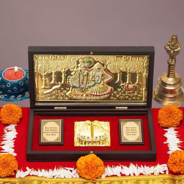 Placeables 24Carat Gold Plated Radheshyam Pocket temple | Pooja Box