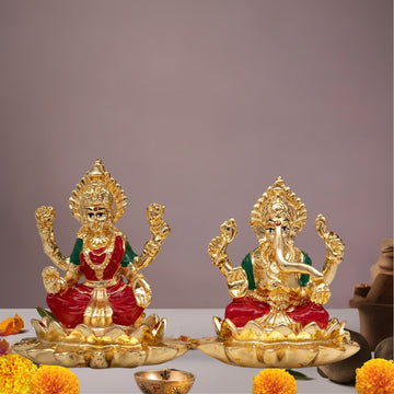 Placeables 24 Carat Pure Gold Plated Ganesh Laxmi idol | Murti 3 inch