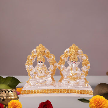 Placeables 24 Carat Pure Gold and 99.9 Silver Plated Ganesh Laxmi Idol | Murti 3.5 inch