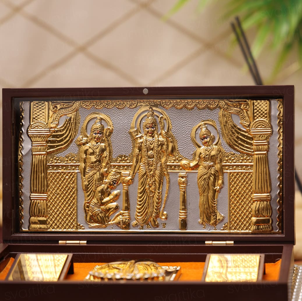 Placeables 24Carat Gold Plated Ram Darbaar  Pocket temple | Pooja Box