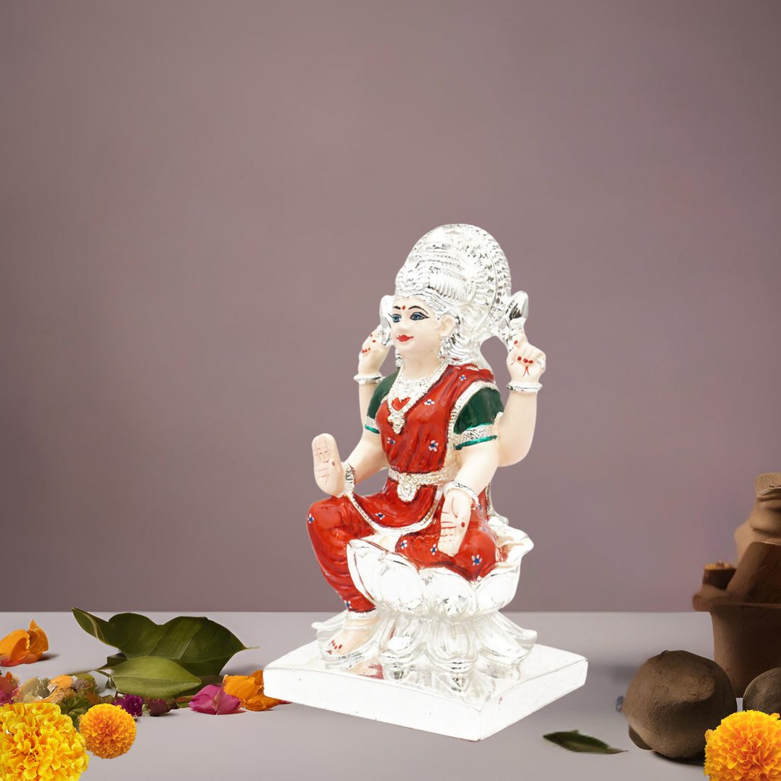 Placeables 99.9 Silver Plated Premium Laxmi Idol| Murti For Pooja Room and Office 7 inch