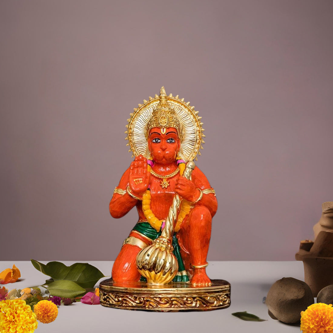 Placeables 24 Carat Pure Gold Plated Hanuman idol | Murti for Pooja Room 3 inch