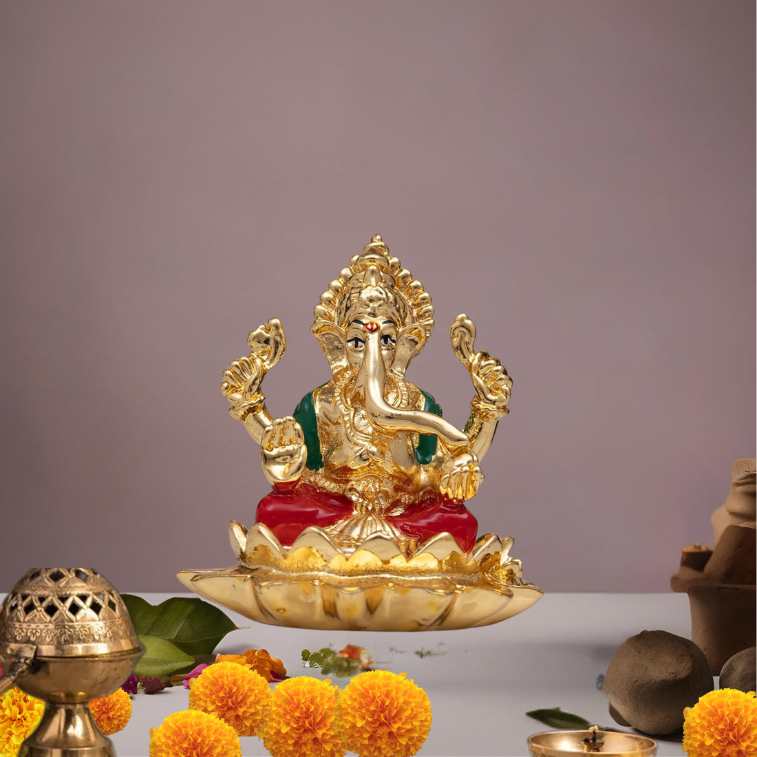 Placeables 24 Carat Pure Gold Plated Ganesh idol | Murti 3 inch