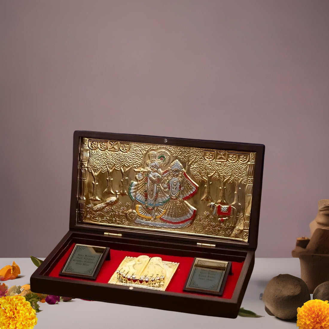 Placeables 24Carat Gold Plated Radheshyam Pocket temple | Pooja Box