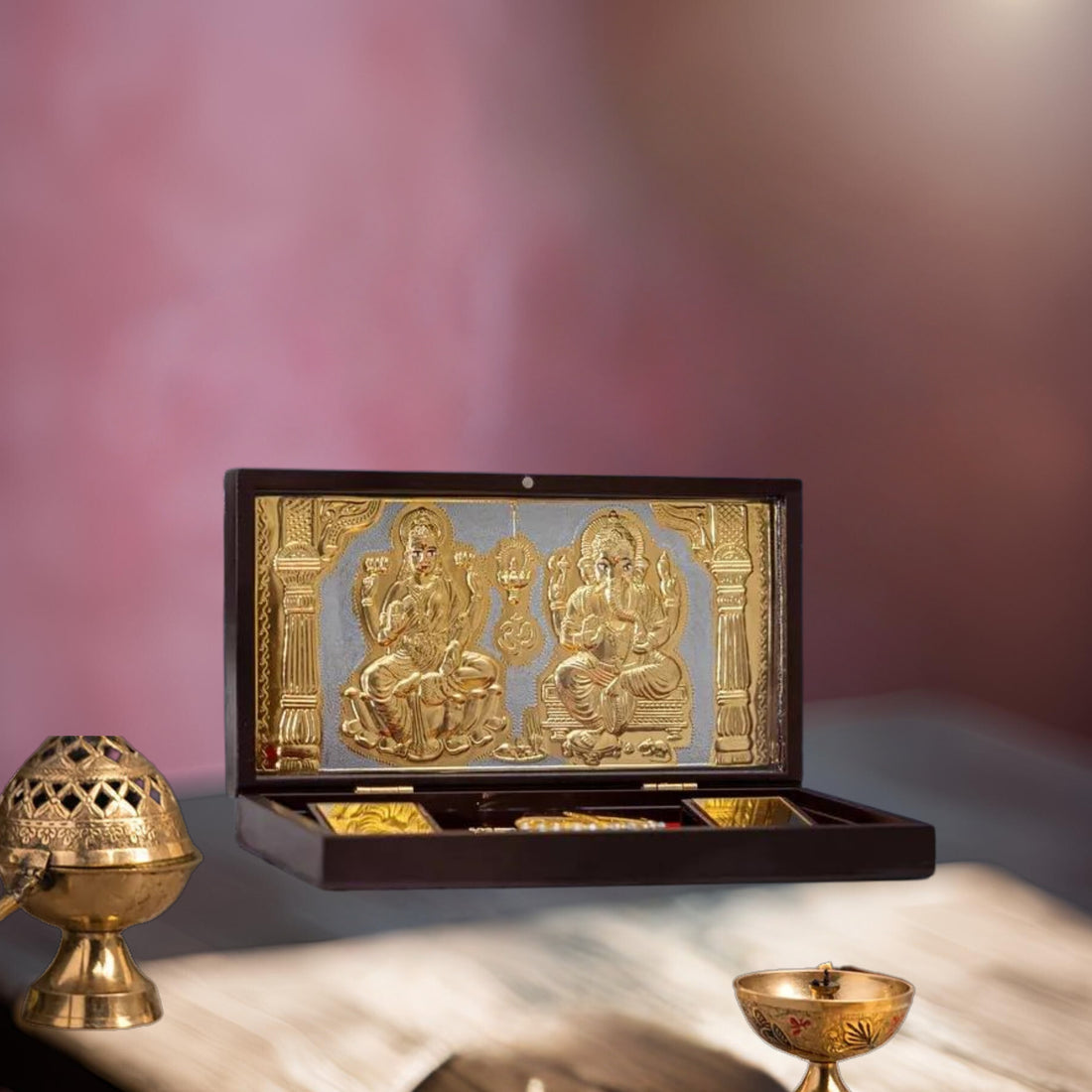 Placeables 24Carat Gold Plated Ganesh Laxmi Pocket temple | Pooja Box