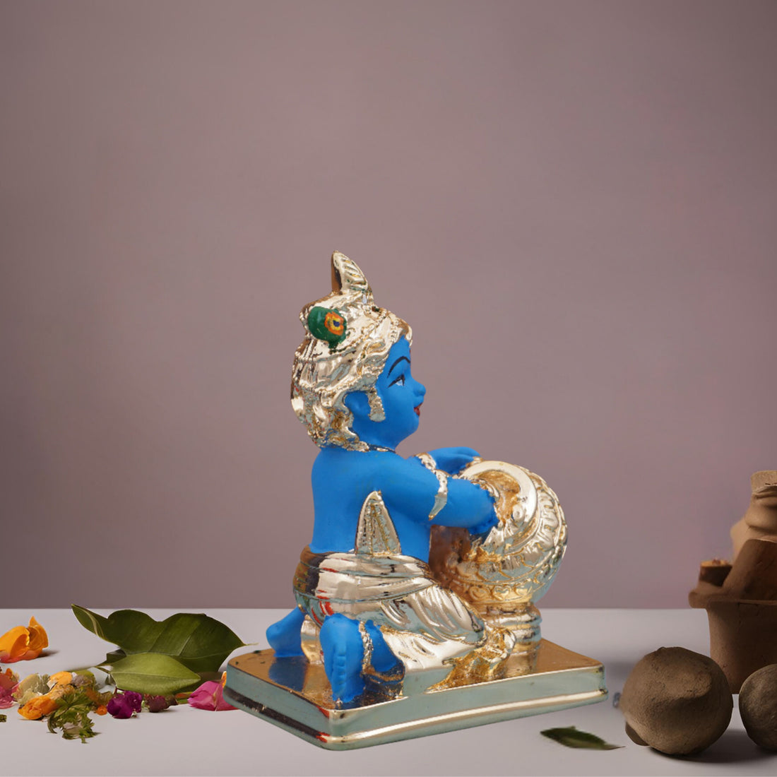 Placeables 24 Carat Pure Gold and 99.9 Silver Plated Makhan Krishna Idol | Murti 4.5 inch