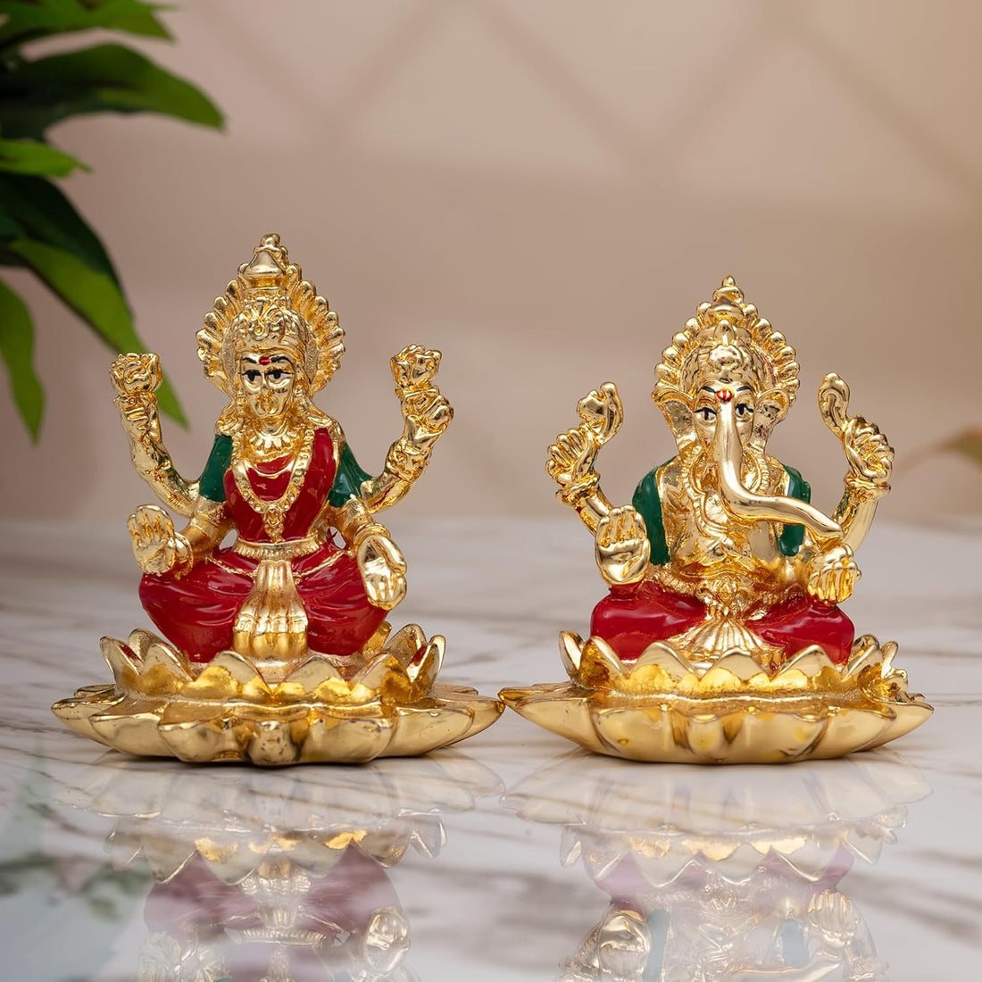 Placeables 24 Carat Pure Gold Plated Ganesh Laxmi idol | Murti 3 inch