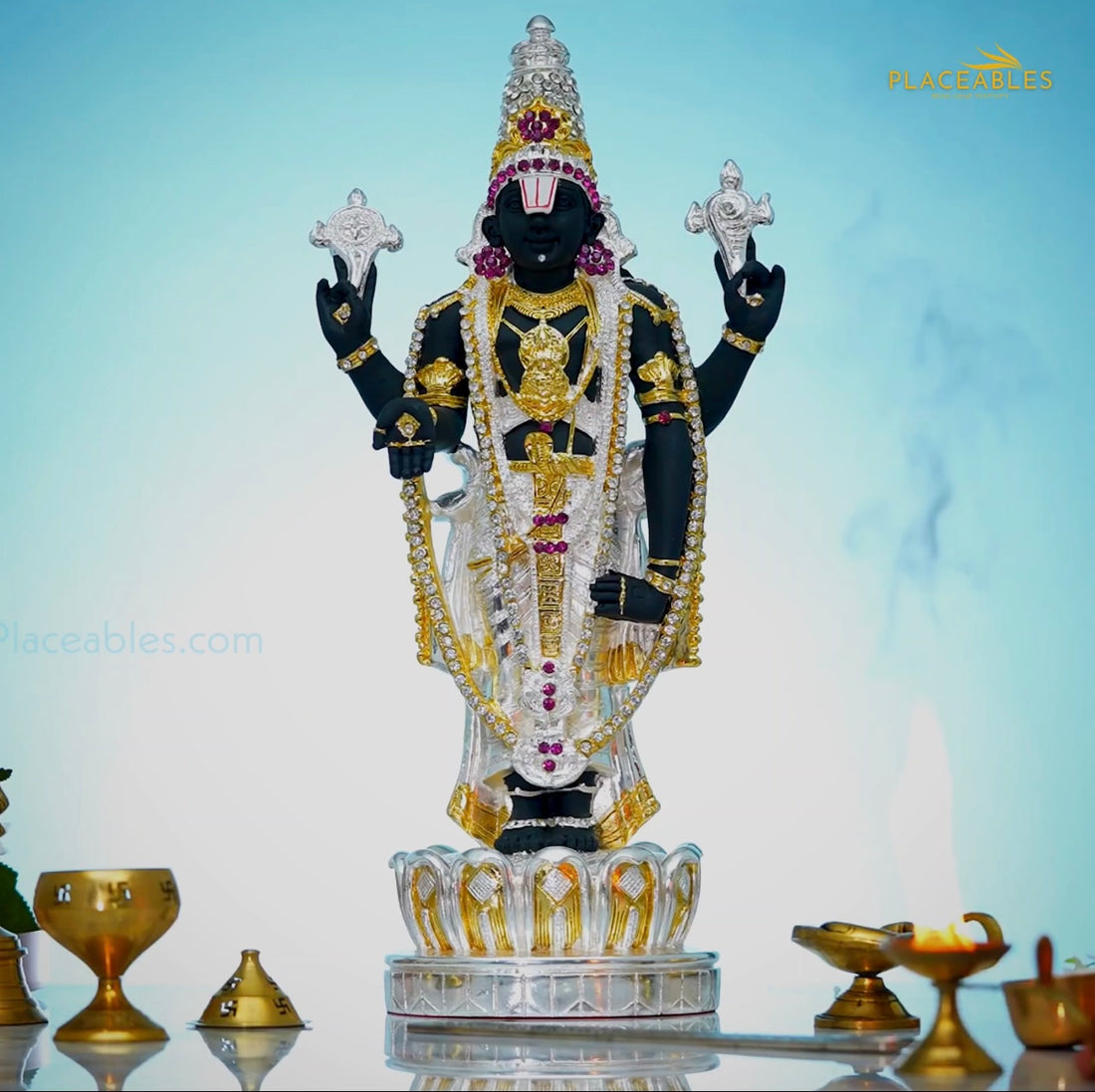 Placeables 24 Carat Pure Gold and 99.9 Silver Plated Tirupati Balaji Idol | Murti