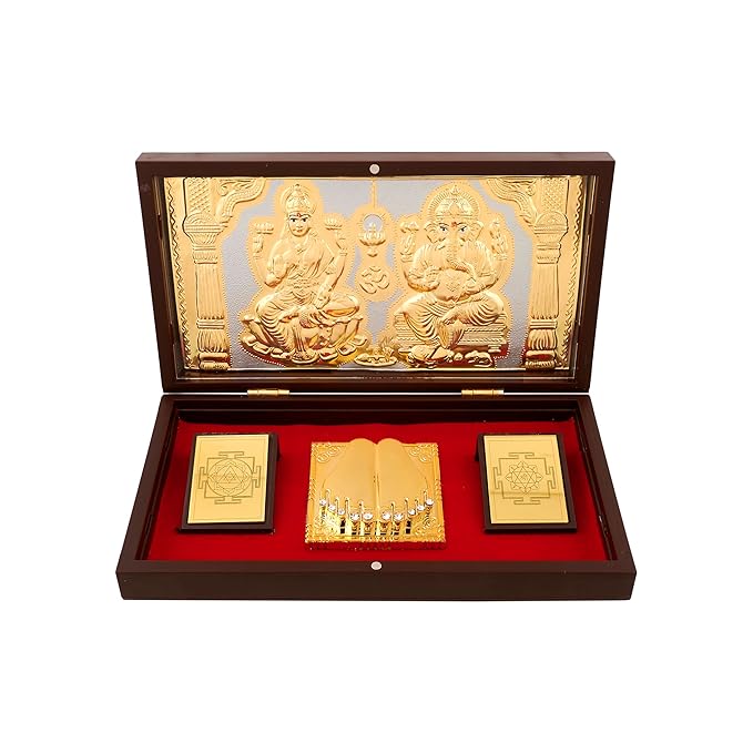 Placeables 24Carat Gold Plated Ganesh Laxmi Pocket temple | Pooja Box